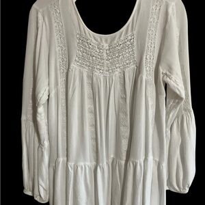 Gauzy Off White Ivory Lace Ruffle Boho Fairy Tunic Blouse‎ Top EnCreme Sz Large